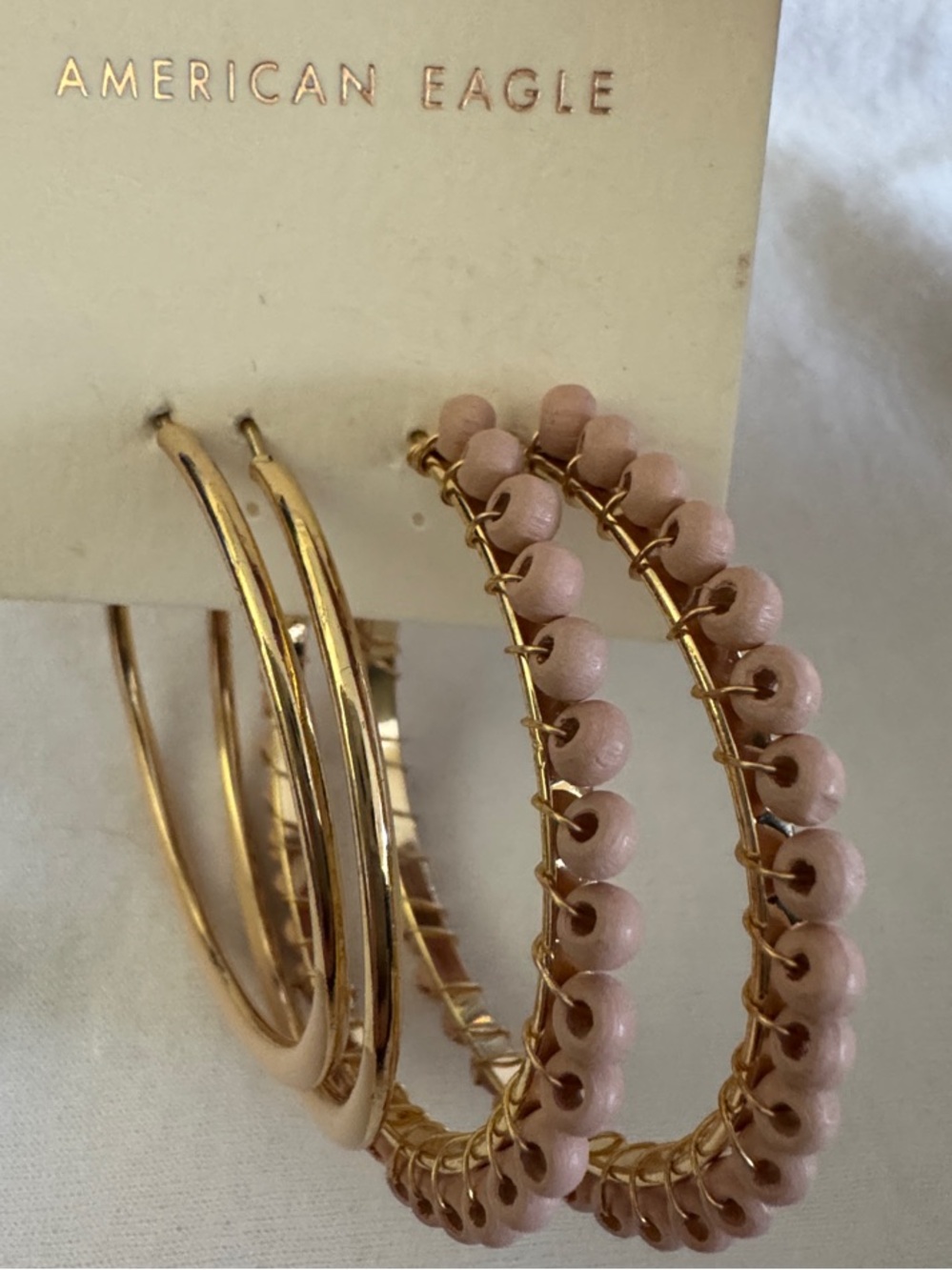 American Eagle Outfitters Gold Hoops with Blush Pink Bead Detailing